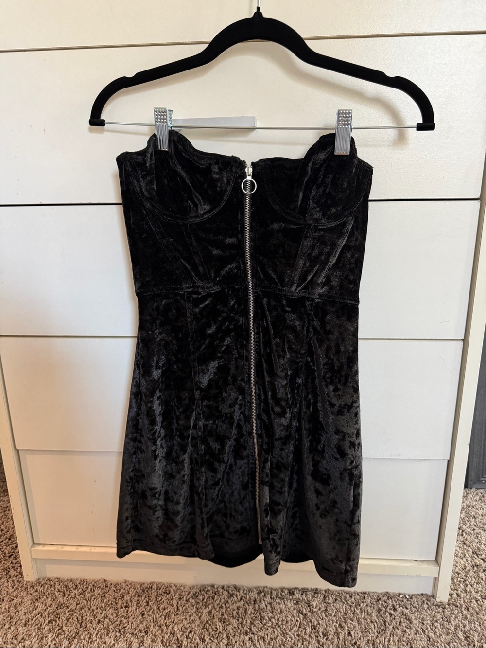 Urban Outfitters Black Strapless Velvet Zip Dress